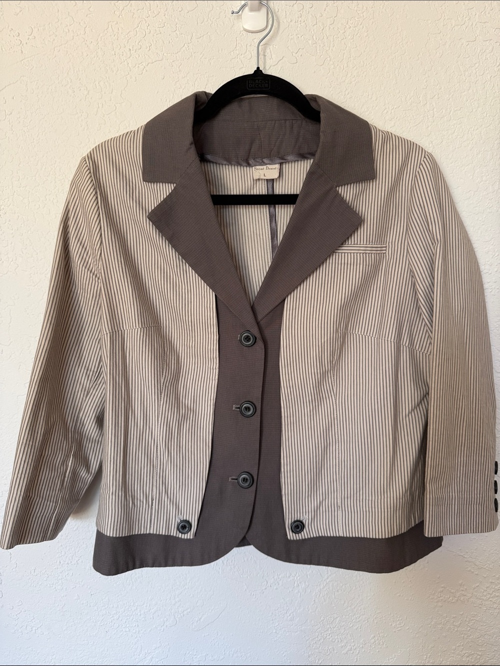Striped Gray and White Notch-Lapel Blazer Jacket